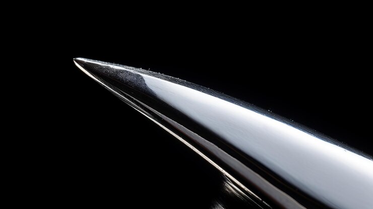 Photo translucent resin waves stainless steel knife closeup