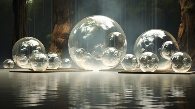 Translucent spheres arranged in a surreal formation ABSTRACT BACKGROUND HD 1080P