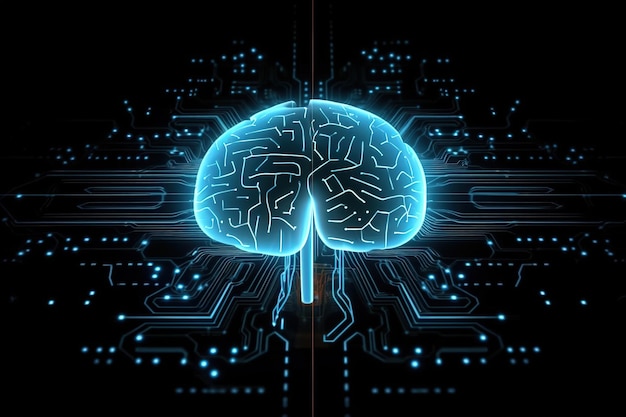 transparant hologram AI digitale hersenomtrekgloed met circuit