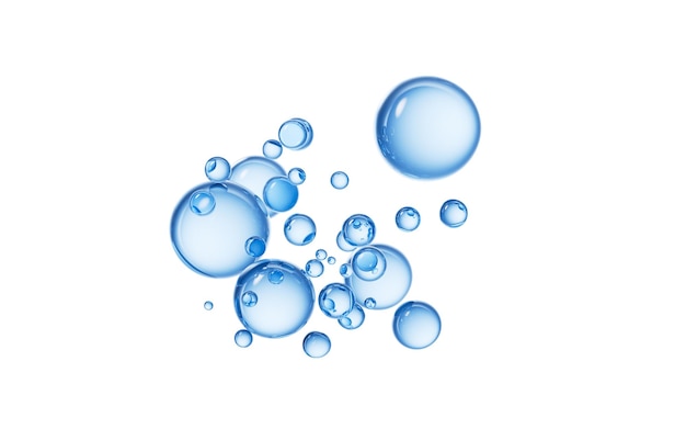 Transparante blauwe vloeibare bubbels 3D-weergave