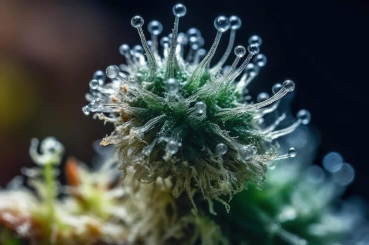 Transparante cannabis trichomen macro generatieve ai