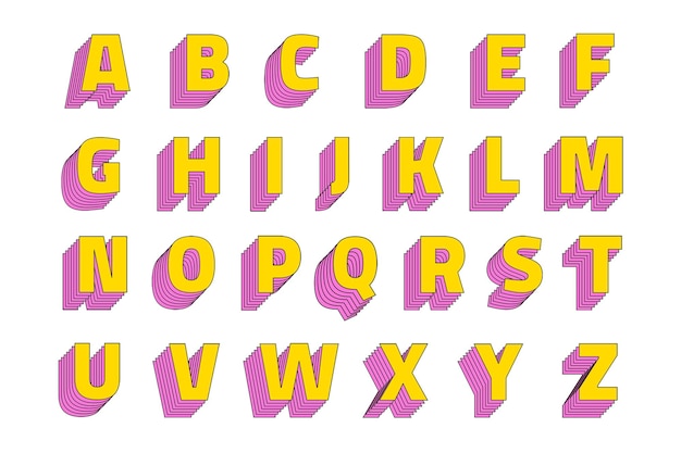 Transparante gelaagde alfabet set retro lettertype