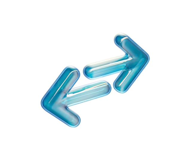 Transparante glasvormige 3D-bidirectionele pijlen die uitwisseling en overdracht symboliseren 3D-illustratie