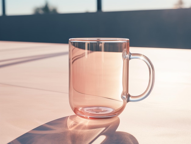 Foto transparante koffiemok op de tafel