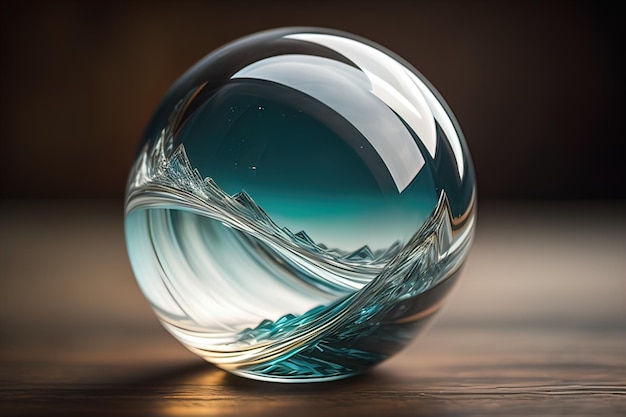 Foto transparante kristallen bol op een houten tafel