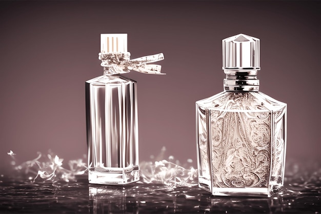 Transparante parfumfles op een geweldige studio achtergrond parfumfles Mockup