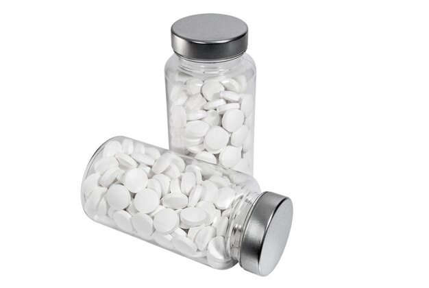 Foto transparante verpakkingen met witte medische tabletten