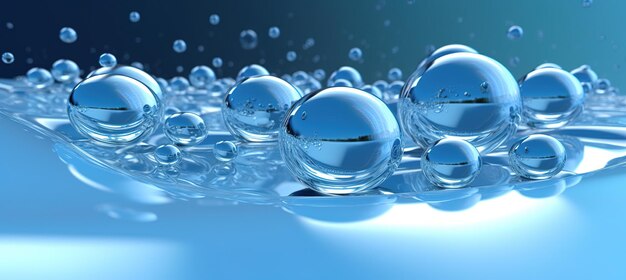 Foto transparante waterbubbels, moleculen en atomen