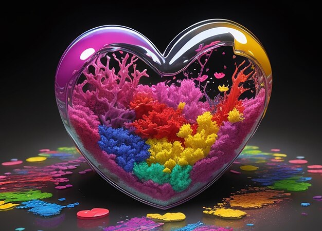 투명한 다채로운 심장 모양과 꽃 사랑 배경