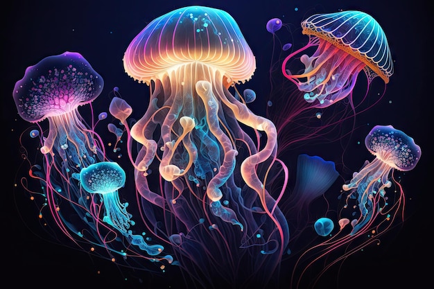 Transparency fantasy pattern of fantastic jellyfish in space created with generative ai