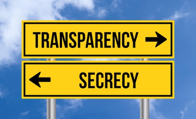 Transparency or secrecy road sign on sky background