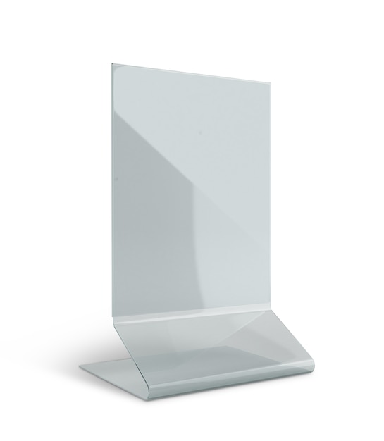 Photo transparent acrylic table stand menu holder display in isolated with work paths