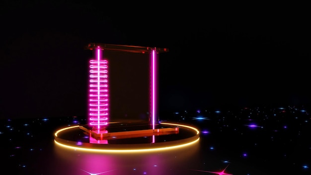 Foto modello acrilico trasparente con luci al neon rosa rendering 3d