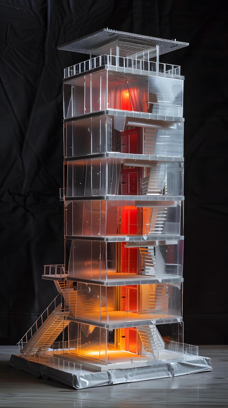 Photo transparent architecture model with illuminated interior