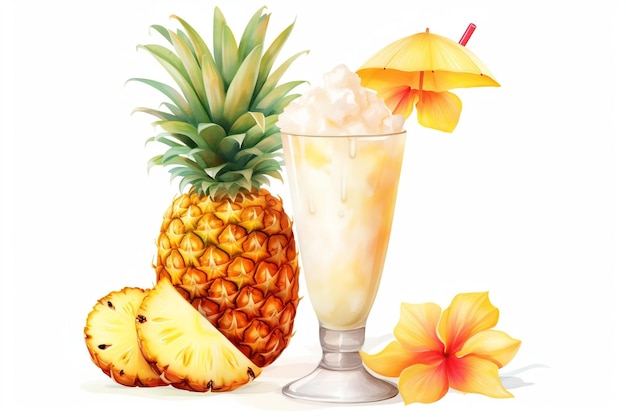 A transparent background showcasing a pineapple pinna colada cocktail Generative Ai