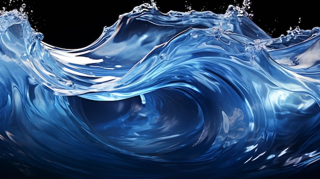 Photo transparent blue wave on dark black background