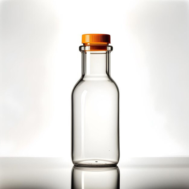 Photo transparent bottle with screw cap on white background ai generative