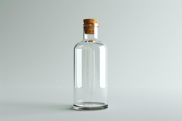 白い背景に隔離された木製のコルクの透明なボトル