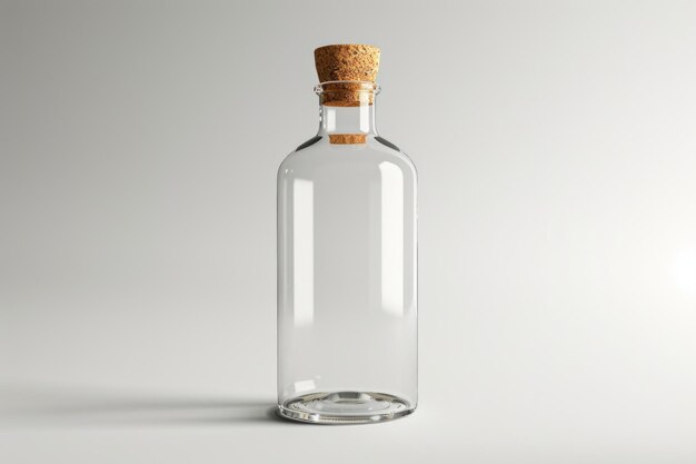 Transparent bottle with wooden cork isolated on a white background