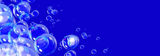 Фото Прозрачные пузыри на синем абстрактном современном 3d визуализации иллюстрации. концепция защиты данных, технологии защиты искусственного интеллекта для компании, бизнеса, корпорации, обложки, баннера.