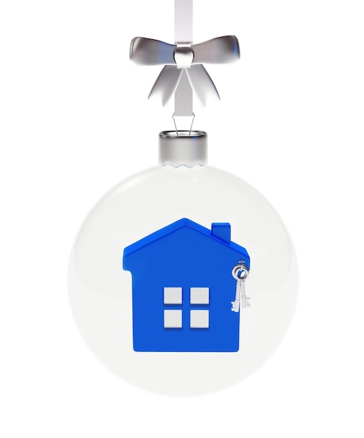 Transparent Christmas ball with blue house icon inside