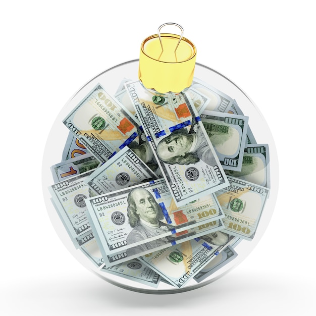 Transparent Christmas ball with dollar bills