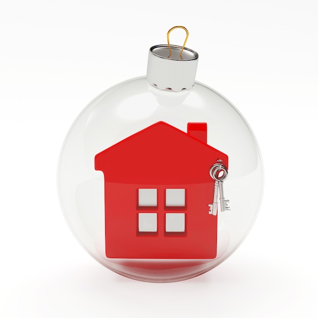 Transparent Christmas ball with house icon inside