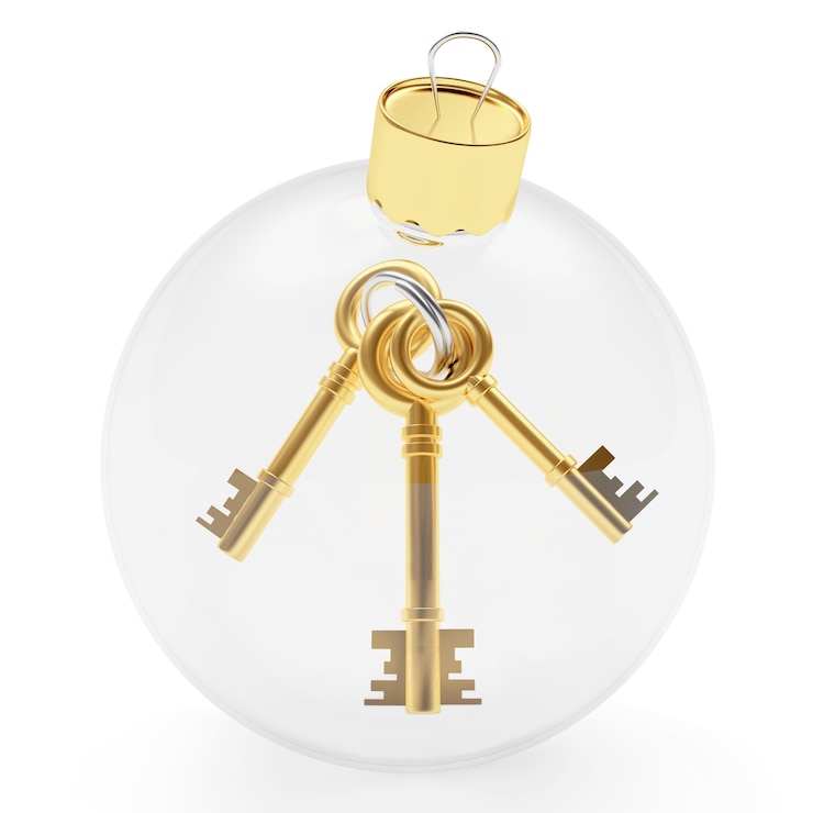 Photo transparent christmas ball with keys