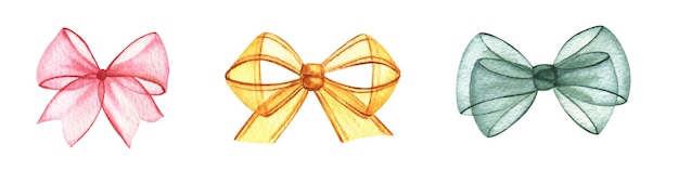 transparent christmas tree decorations ribbons and bows watercolor illustrations