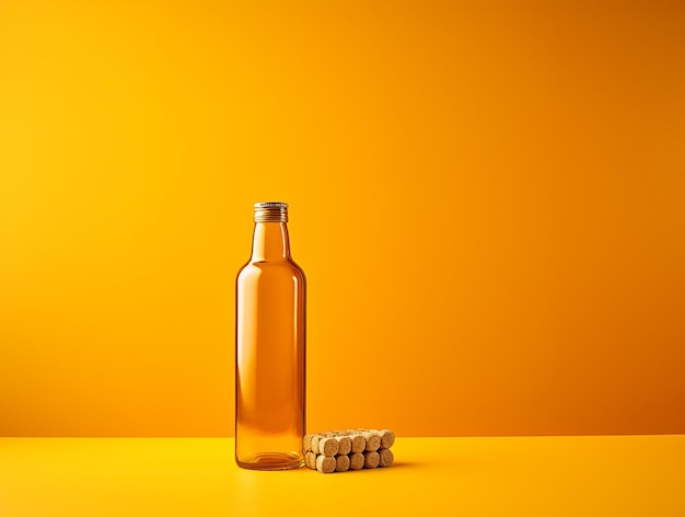 Transparent clean bottle isolated photo mockup on yellow background ai generated