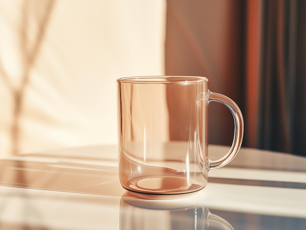 Photo transparent coffee mug mockup on the table