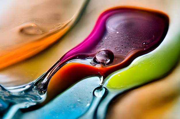 Gocce di olio colorate trasparenti primo piano sfondo astratto rete neurale generato art