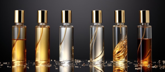 Transparent Cosmetics glass bottles for advertising mockup banner AI generated image