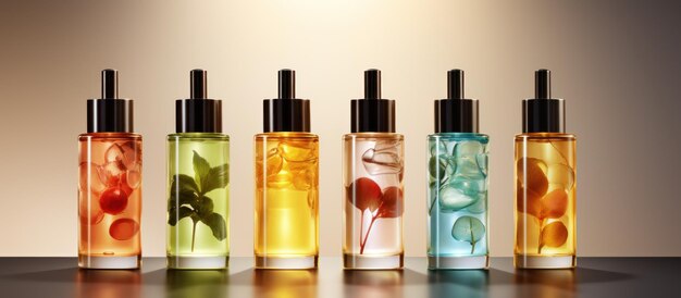 Transparent Cosmetics glass bottles for advertising mockup banner AI generated