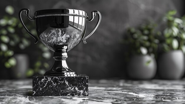 Transparent crystal award mockup on marble base in 3D rendering with an empty acrylic design and first place plaque isolated on white background