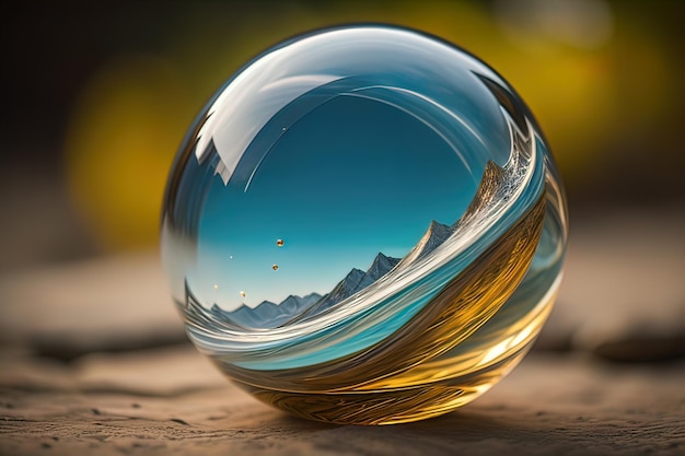 Foto bola di cristallo trasparente su un tavolo di legno ai generativo