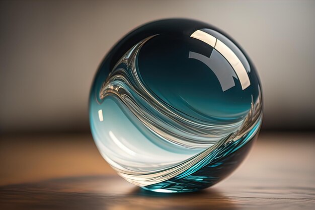Foto bola di cristallo trasparente su un tavolo di legno ai generativo