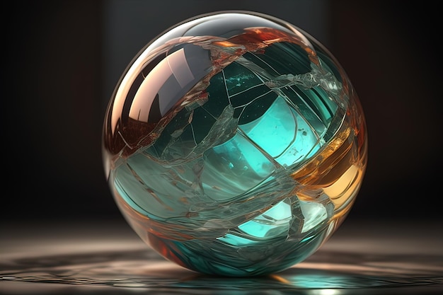 Transparent crystal ball on a wooden table ai generative