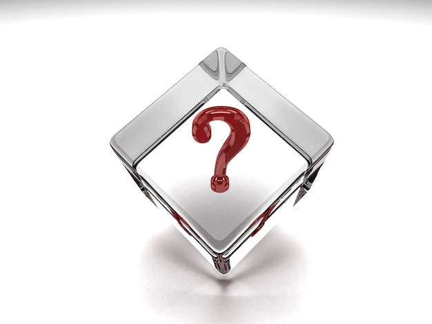 Photo transparent cube with a red question mark