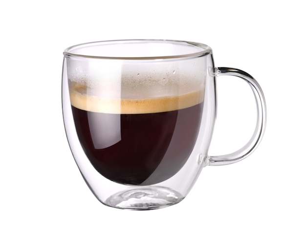 Photo transparent double wall glass of espresso coffee isolated on white background