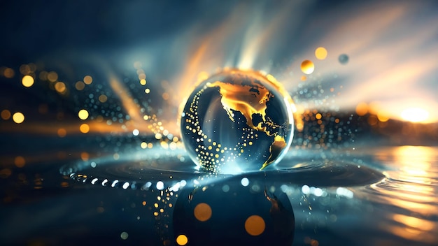 transparent earth globe model on water surface Water World
