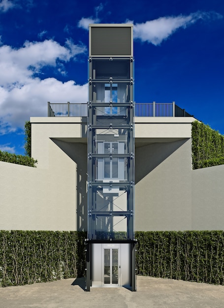 Transparent elevator external elevator 3d rendering