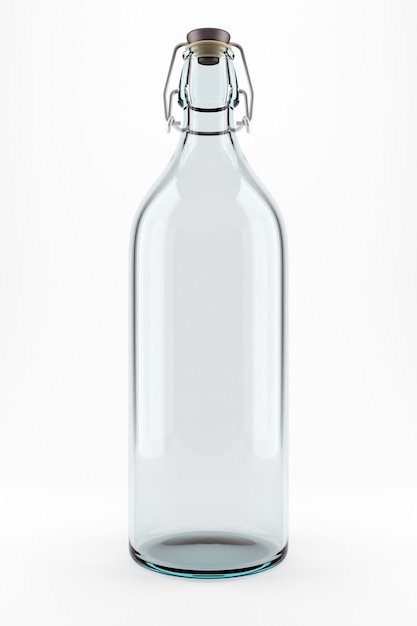 Transparent glass bottle for milk water or soda isolated