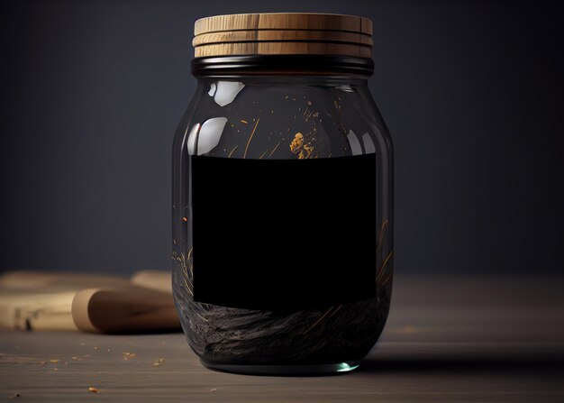 Photo transparent glass empty jar on a dark background