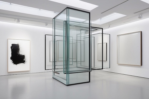 Галерея с прозрачной стеклянной рамой Центральное пустое пространство для абстрактного искусства