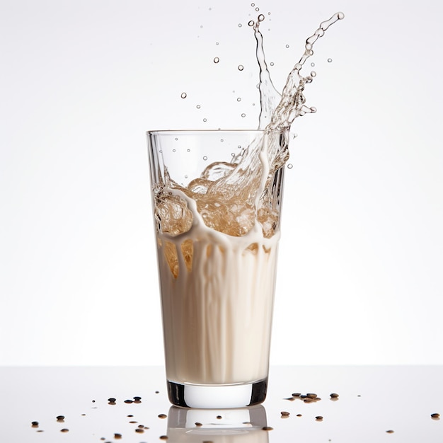 A transparent glass in milk