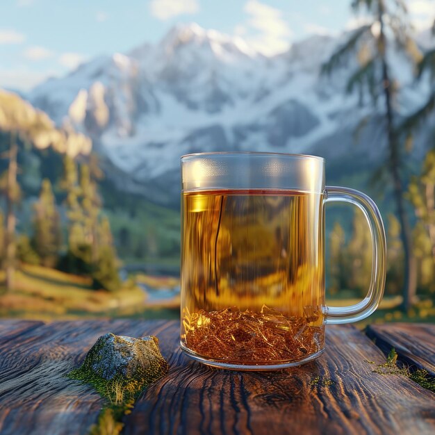 transparent glass of tea in a beutiful place