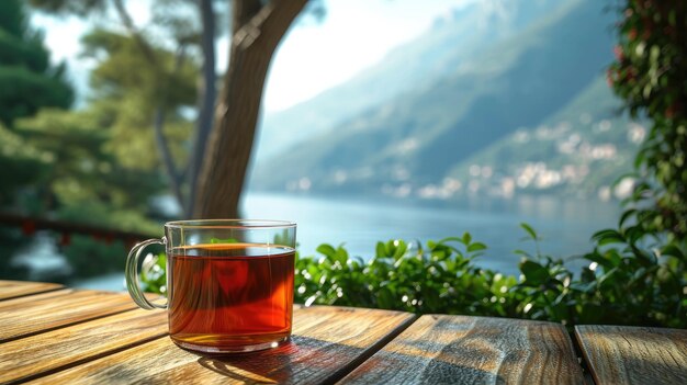 transparent glass of tea in a beutiful place