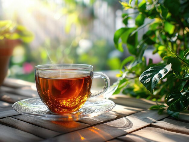 transparent glass of tea in a beutiful place