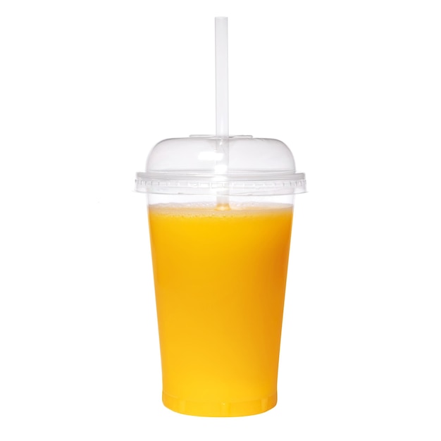 Photo transparent glass with fresh orange juice isolated on white background